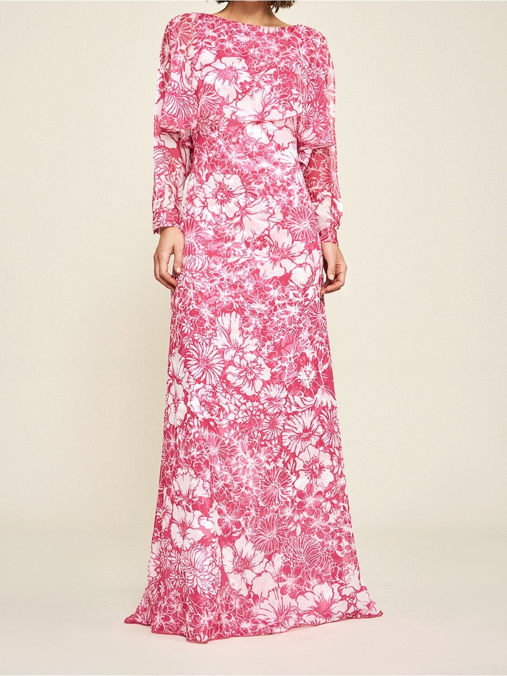 NWT Tadashi Shoji Cyrus Pink & White Floral Print Chiffon Maxi Dress